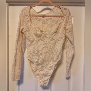 Vintage Alexandra Nicole Lace Long Sleeve Bodysuit - Ivory- Size XL